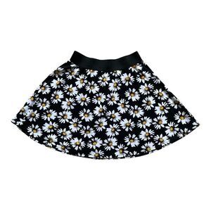 Vitta Luna Black Daisy High Waist Flared Skater Skirt | Large
